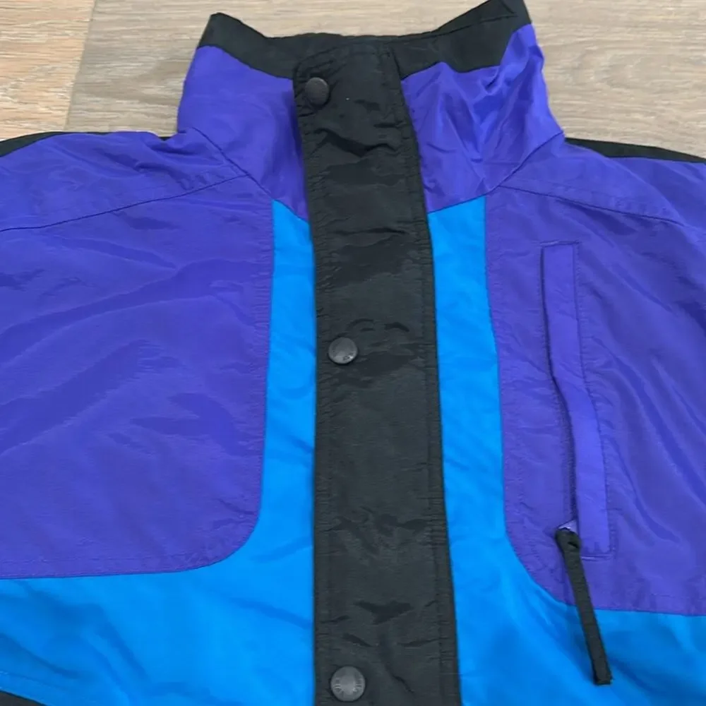 SPORTS AFIELD 90's Black Purple Blue Nylon Shell Zip-Up Jacket Size Medium